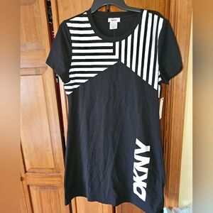 DKNY Black and White Striped Dress